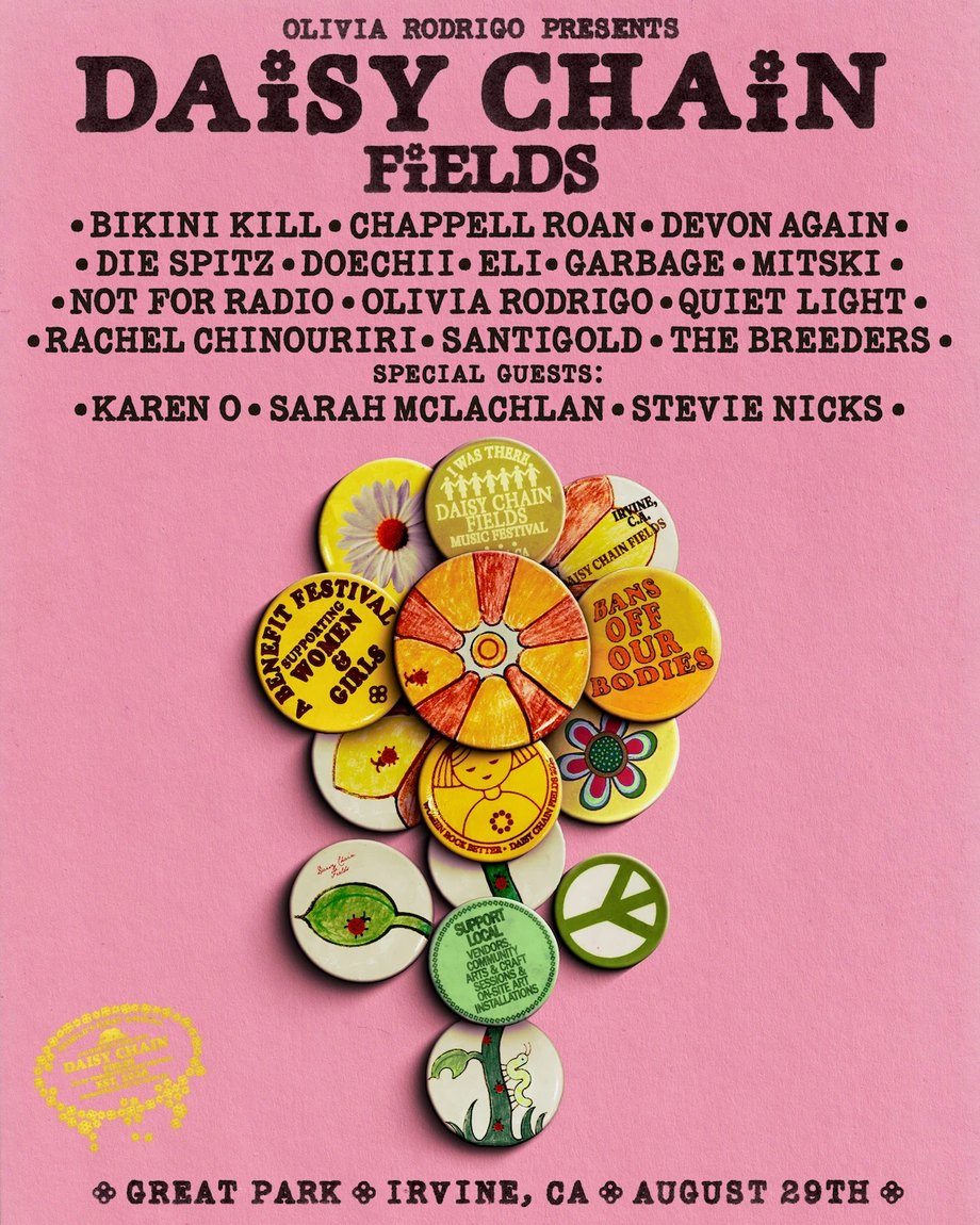 Olivia Rodrigo presents Daisy Chain Fields - official lineup, Great Park, Irvine CA, August 29